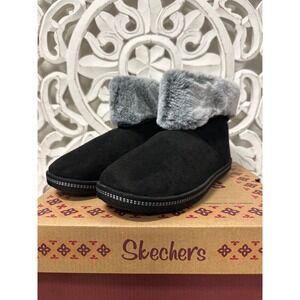 Skechers Women's Black Faux Fur Cozy Slipper Boots - Comfort Indoor/Outdoor SZ 7